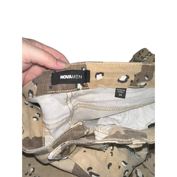 Fashion Nova Mens Multi Cargo Pocket Pants Sz 34 Straight Tan Brown Camo - Picture 5 of 7